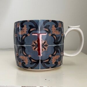 Anthropologie Monogram T letter Name Initial Coffee Mug Cup Tile Design
